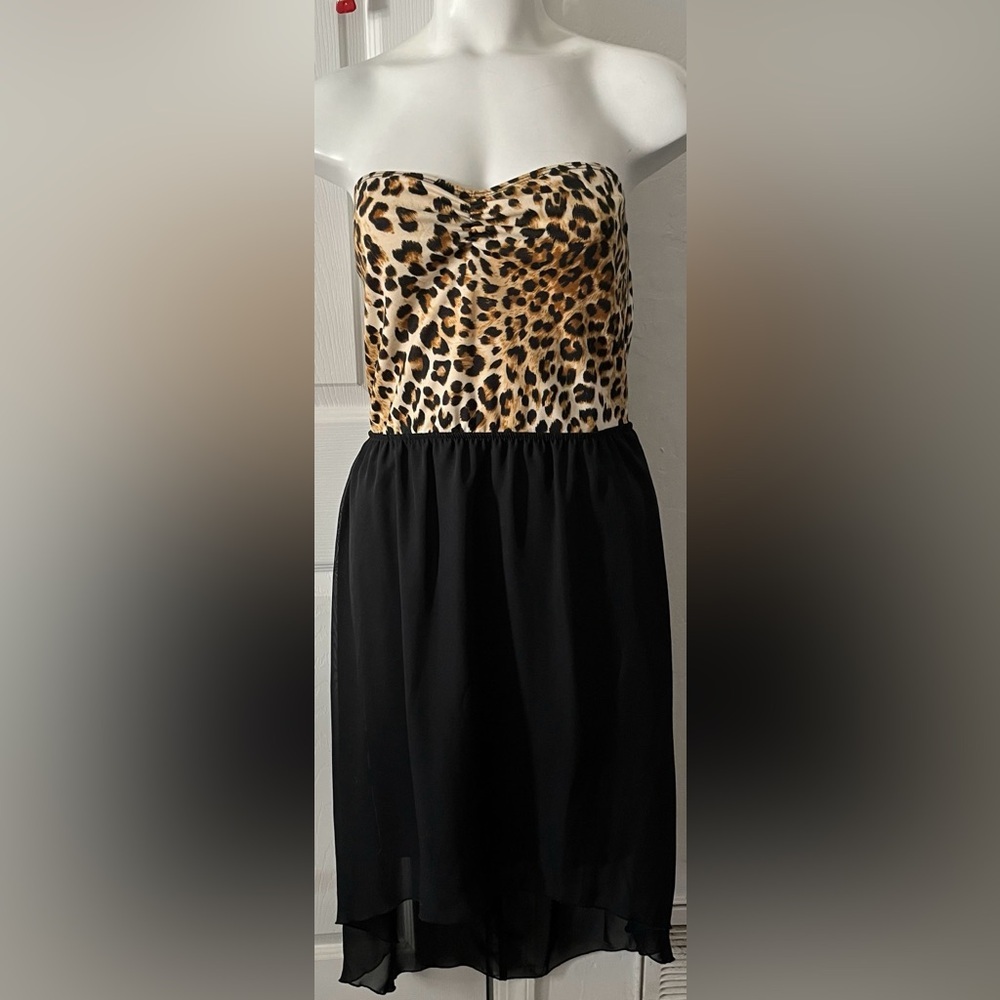 L8ter Leopard Print Strapless Hi Low Dress Women’s size XL